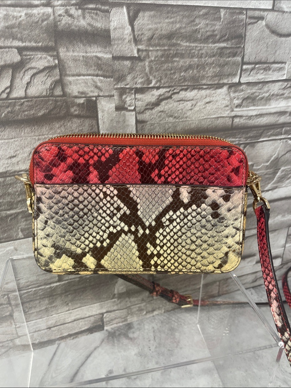Michael Kors Small Double Zip Camera Crossbody & Matching Wallet Dahlia Snake - Picture 4 of 12